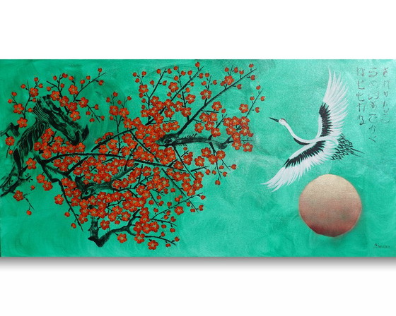 Japanse kraanvogel J510 - origineel schilderij 210cm – Schilderijen & Tekeningen, Canvas (photo 2 of 12)