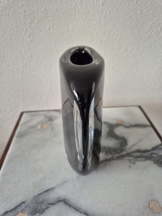 Image 1 of Heavy glass Serica vase with blue-purple spiral and clear glass overlay