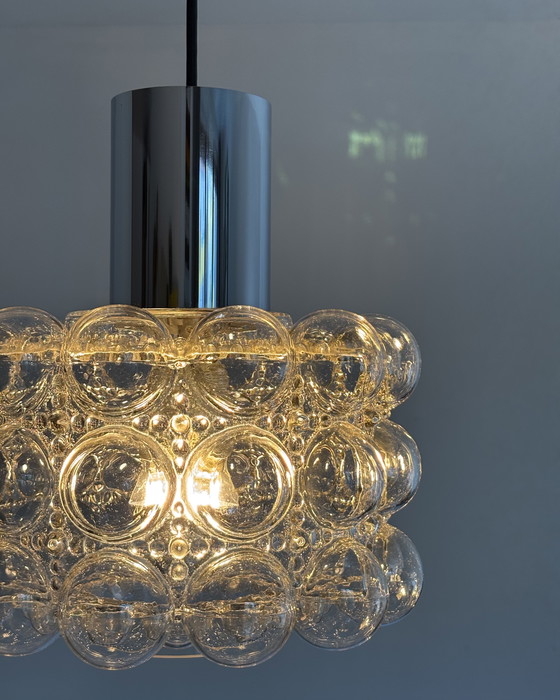 Image 1 of Années 1960, Helena Tynell pour Limburg, Lampe vintage du milieu du siècle, Verre à bulles, Suspension, Allemagne, Minimalisme, 