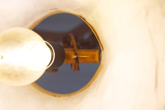 Image 1 of Vintage Rattan Bell Pendant Lamp, Louis Sognot Style Cane Ceiling Light, French Riviera Mediterranean Decor