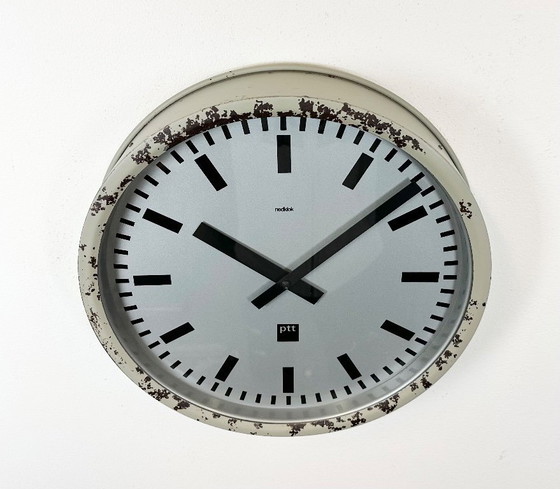 Image 1 of Grey Industrial Station Wall Clock from Nedklok, 1960