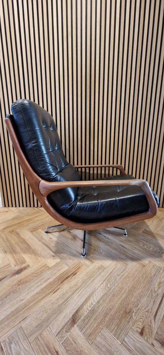 Image 1 of Eugen Schmidt Drehsessel mit Fußhocker Leder schwarz 