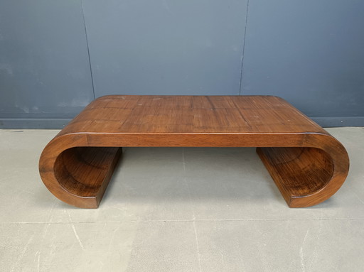 Mid-Century Modern Large Wooden Scroll Coffee Table Baughman Style, 1960s