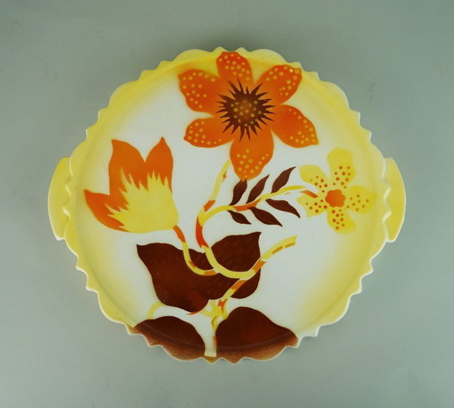 1930s CAKE PLATTER by theodor paetsch floral spray-painted decoration spritzdekor art deco ceramics