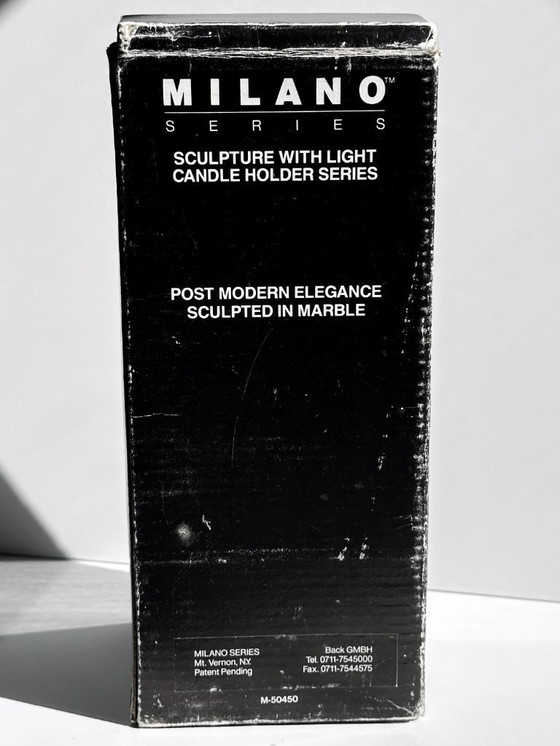 Image 1 of Milano Series Design 80er Art Deco Revival Kerzenständer Postmodern Marmor Grün Paar Set Metall Schwarz Glas Kerzenleuchter