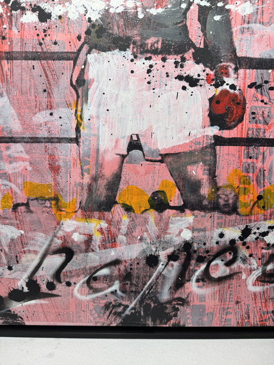 Image 1 of Ronald Chapeau - "Il più grande 1" - Muhammad Ali - Tecnica mista su tela incorniciata
