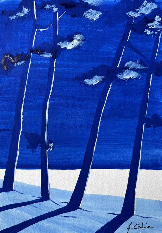 Image 1 of Set of 3 ultramarine blue sketches, 21x15cm