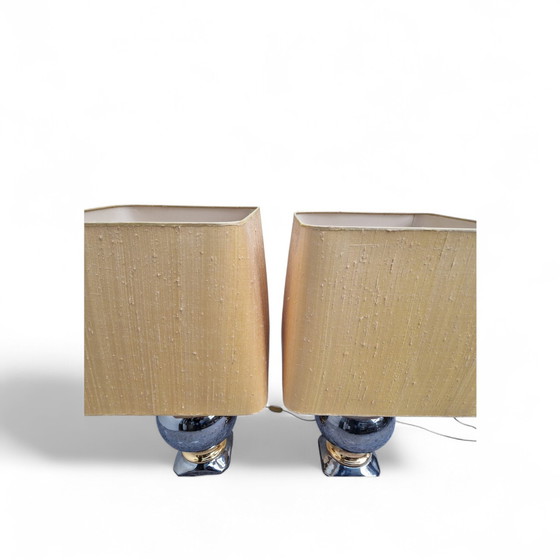 Image 1 of Dos lámparas de cerámica dorada, Italia, 1970