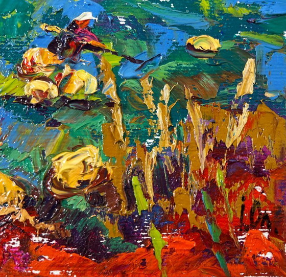Image 1 of Original Oil Painting Summer House Landscape Work in the Garden