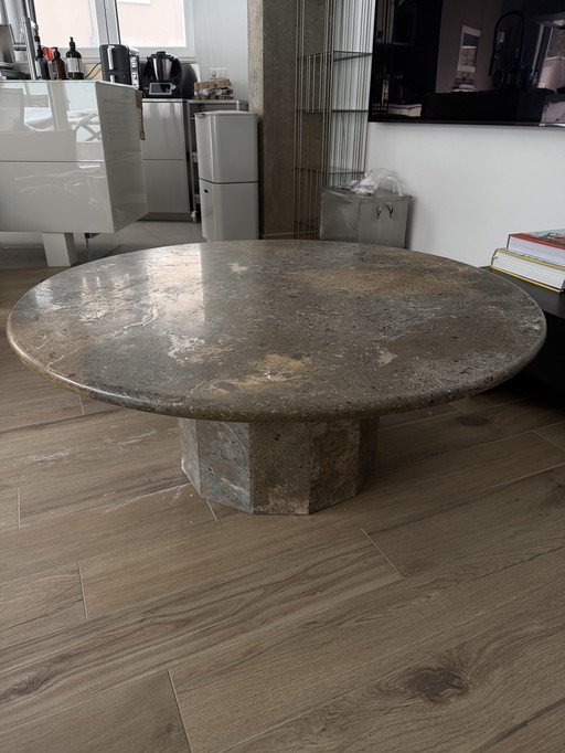 Table basse vintage ronde pierre fossile (marbre)