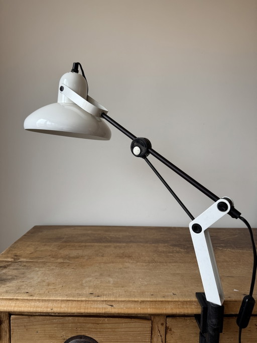Lampe de bureau d'architecte vintage réglable – Blanche et noire – Années 1970/80