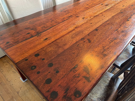 Image 1 of Rare Australian Jarrah Railway Sleeper Dining/Boardroom Table – Reclaimed Solid Hardwood – 2.2m