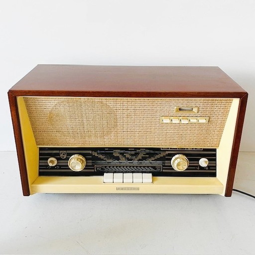 Radio a valvole vintage Philips B5X22A in teak e bachelite, anni '60