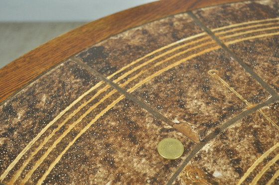Image 1 of Vintage round wooden coffee table with ceramic tiles by Danish Ebbe Sørensen, 1970s
