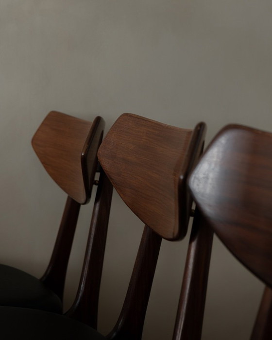 Image 1 of Vintage Dining Chairs by Louis van Teeffelen for AWA (Set of 6) | Reupholstered in Black Skai | Dutch Mid-Century | 1960s