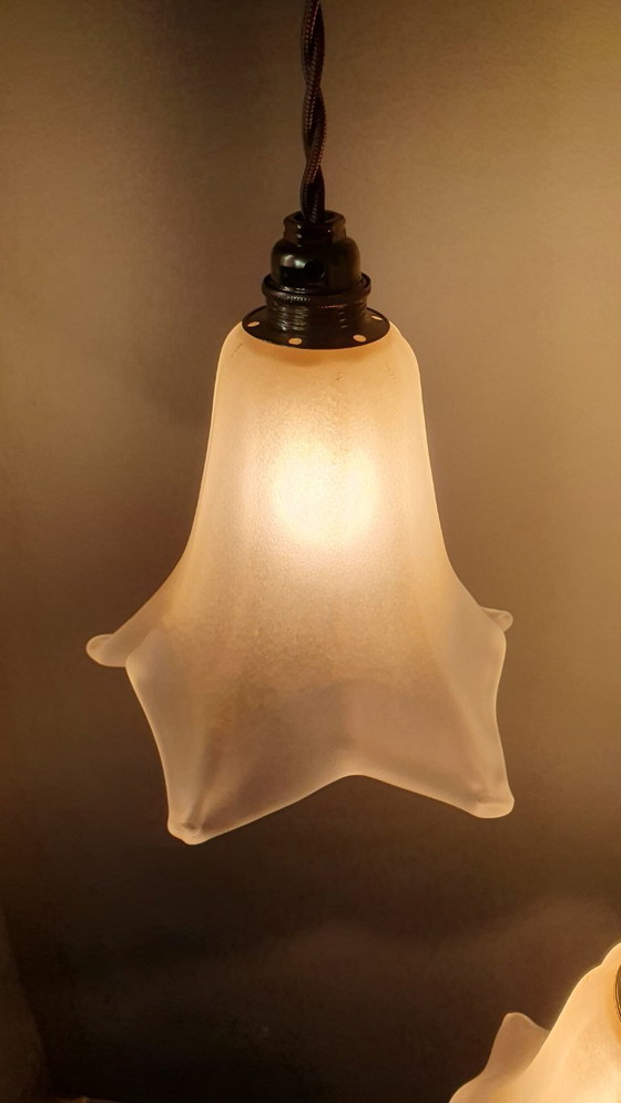 Image 1 of Set di 2 lampade a sospensione vintage in vetro di Murano a forma di calice