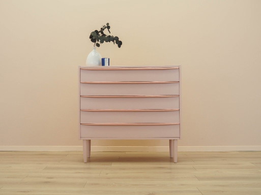 Dänische Kommode aus den 1970er Jahren in Rosa, vier Schubladen, Teakfurnier, massive Beine – ladekasten (photo 2 of 18)