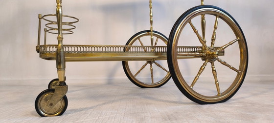 Image 1 of 😍✨ Prachtige serveerwagen op wielen van messing en glas van Maison Baguès - Hollywood Regency, jaren 50 ✨😍