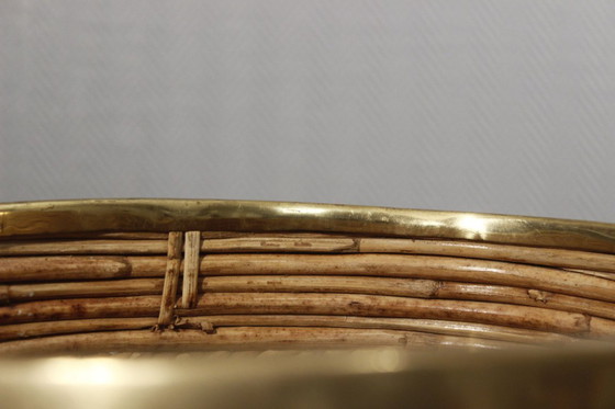 Image 1 of Coppia di grandi fioriere vintage in rattan e ottone disegnate da Gabriella Crespi negli anni '60