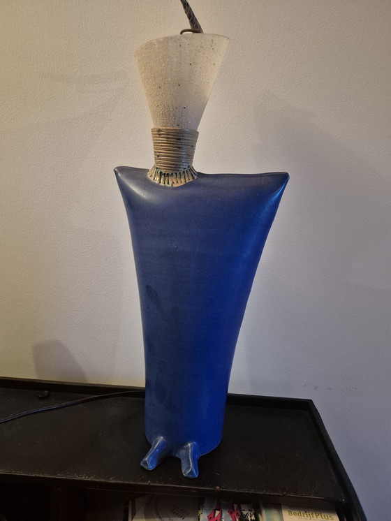 Image 1 of Postmodern Abstract Keramiek Sculptuur Lamp - Blauw & Crème