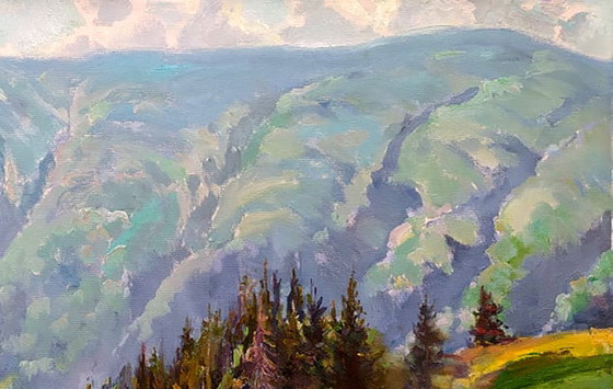 Original Oil Painting Landscape Nature Valley The Majesty of the Forest Mountain – Paintings & Drawings (photo 3 of 5)