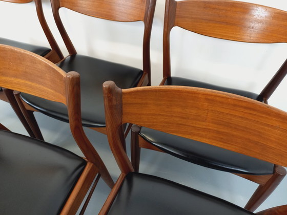 Image 1 of Set of 6 vintage Danish Scandinavian chairs by Aerthoj Jensen & Molholm in teak and skai from the 1960s