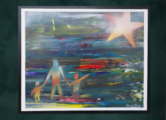 Image 1 of "Eternal Star" - Luminous and Abstract Painting in F10 Format (55x46 cms) Symbol of Love and Everlasting Memories