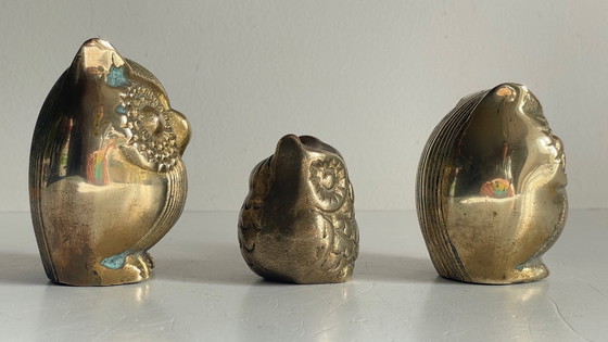 Image 1 of Famille HIBOUX Laiton et Bronze VINTAGE