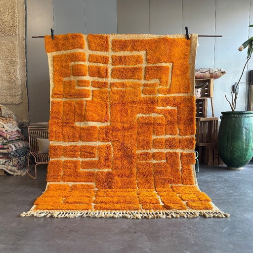 Orange Moroccan wool rug 200x300 cm– Handmade geometric rug – Contemporary Berber carpet 