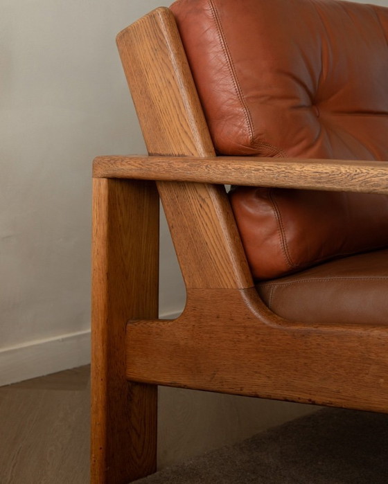 Image 1 of Poltrona lounge vintage Bonanza di Esko Pajamies per Asko, in rovere finlandese e pelle color cognac, anni '60.