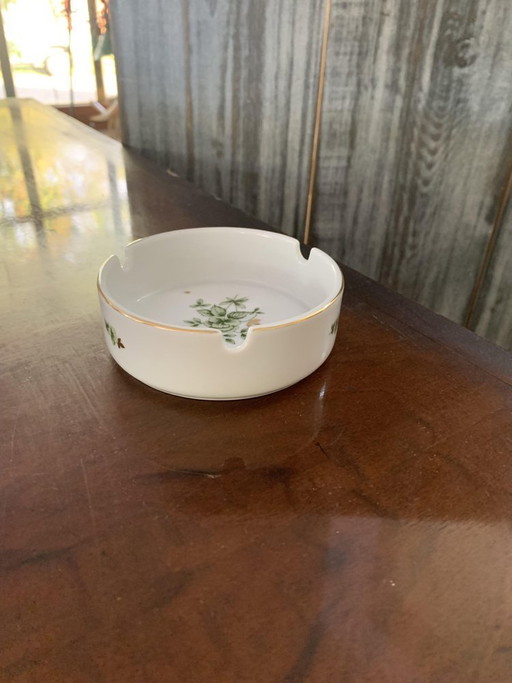 Cenicero de Porcelana con Patrón Floral Verde de Hollóháza, Años 60