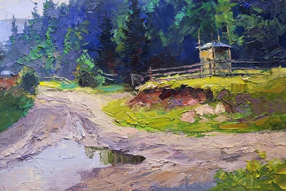 Image 1 of Original Oil Painting Natural Summer Forest Mountains After the Rain