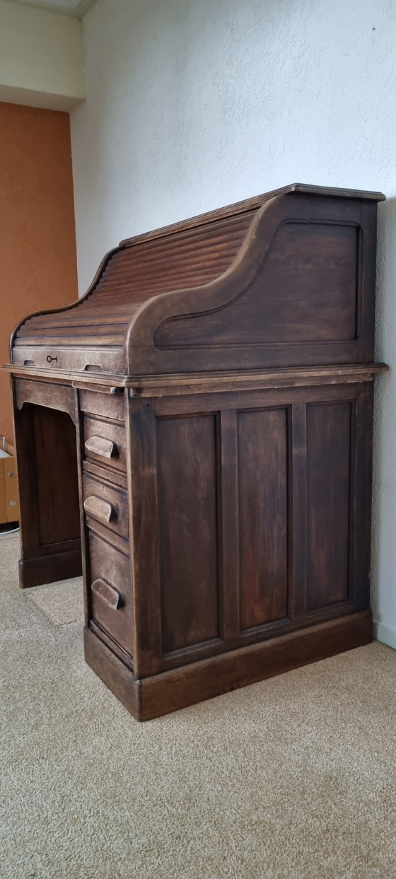Image 1 of Antique oak roll-top desk with secretary layout