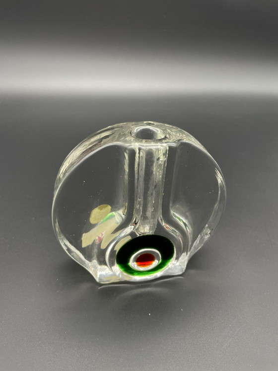 Walther Kristallglas Solifleur "Bullseye" Green Red – West Germany – Original Label – walter Kristall, Vases (photo 7 of 9)