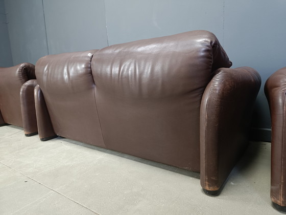 Image 1 of Vintage lederen Maralunga bankstel door Vico Magistretti voor Cassina, 1973