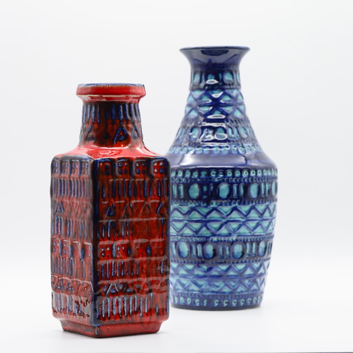 Retro BAY Ceramic Vase DUO 606-30 + 70-25 Fat Lava Vintage 60s WGP Mid-Century 