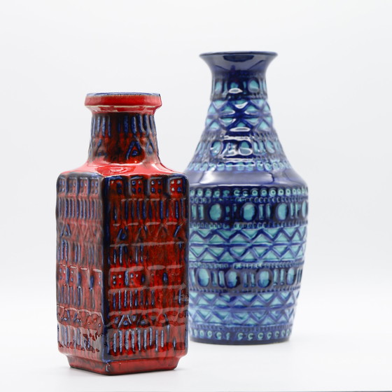 Image 1 of Vase Retro BAY Céramique DUO 606-30 + 70-25 Fat Lava Vintage 60s WGP Mid Century