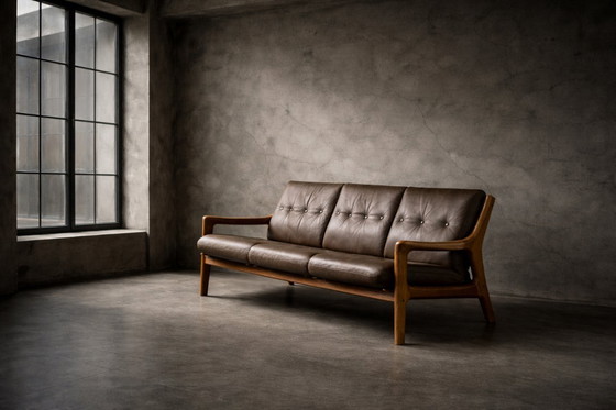 Image 1 of Vintage Mid-Century Danish Modern 3-Seater Brown Leather Sofa by Georg Thams from A/S Vejen Polstermøbelfabrik, 1960s