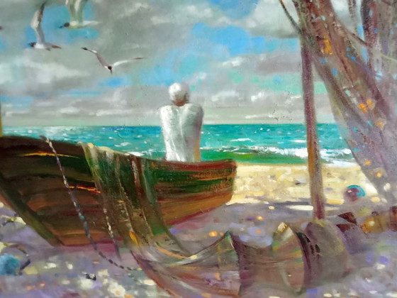 Original Oil Painting Abstract Expressionism Seascape Symbolism Coast – Paintings & Drawings, Canvas (photo 6 of 6)