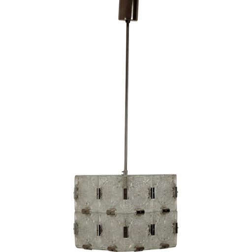 Lustre carré en verre clair du milieu du siècle par Kamenicky Senov, années 1960