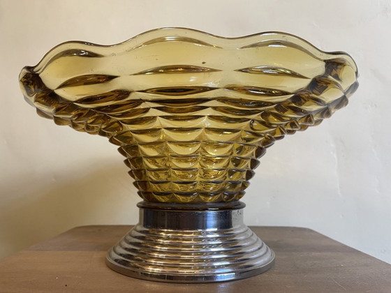 Image 1 of Bernsteinfarbene Glasschale Obstschale Art Deco 1930er Jahre Französisch