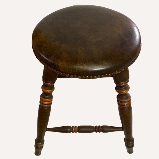 Image 1 of Victorian Tudor Low Elm Bar Stool, England, 1900S