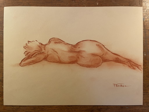Tableau Signé Sanguine Portrait Féminin « Siesta »