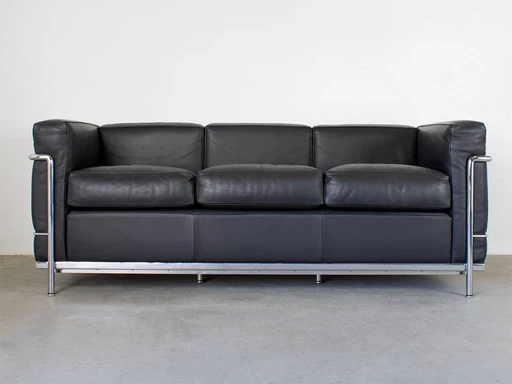 Cassina Lc2 3 -Zitter Design Lecorbusier Leer/Zwart