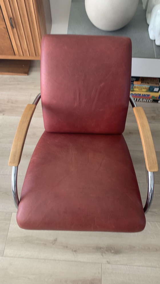 Image 1 of Lot de 2 Fauteuils Lotus Original Gelderland 5470 – Jan des Bouvrie – Cuir Bordeaux Rare