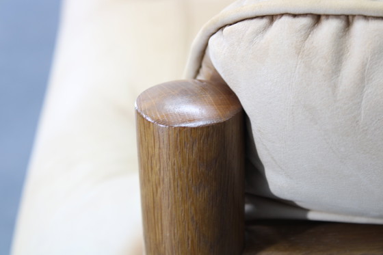 Image 1 of Eiken Scandinavische 3-zitsbank uit 1960 met lederen bekleding