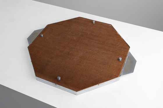 Image 1 of Plateau ottagonale geometrico Art Déco francese cromato e specchiato, circa 1930