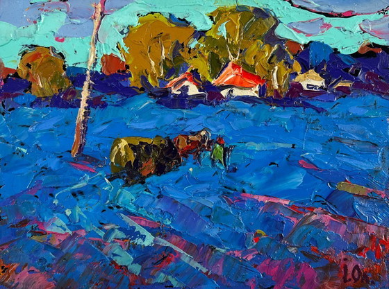 Image 1 of Original Oil Painting Summer Field Landscape The path to your home