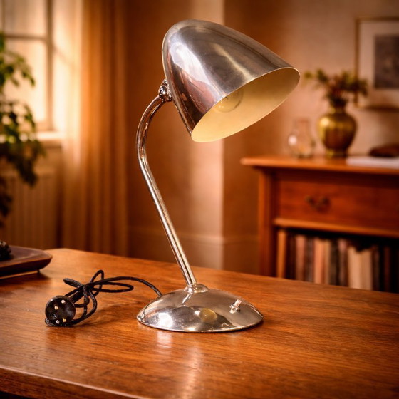 Image 1 of Art-Deco-Tischlampe, vernickeltes Metall, Franta Anýž, 1930er Jahre