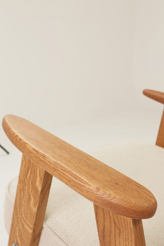 Image 1 of Vintage Loungestoel Visgraat Ecru, Eiken Natuurlijk Hout Scandinavisch Ontwerp